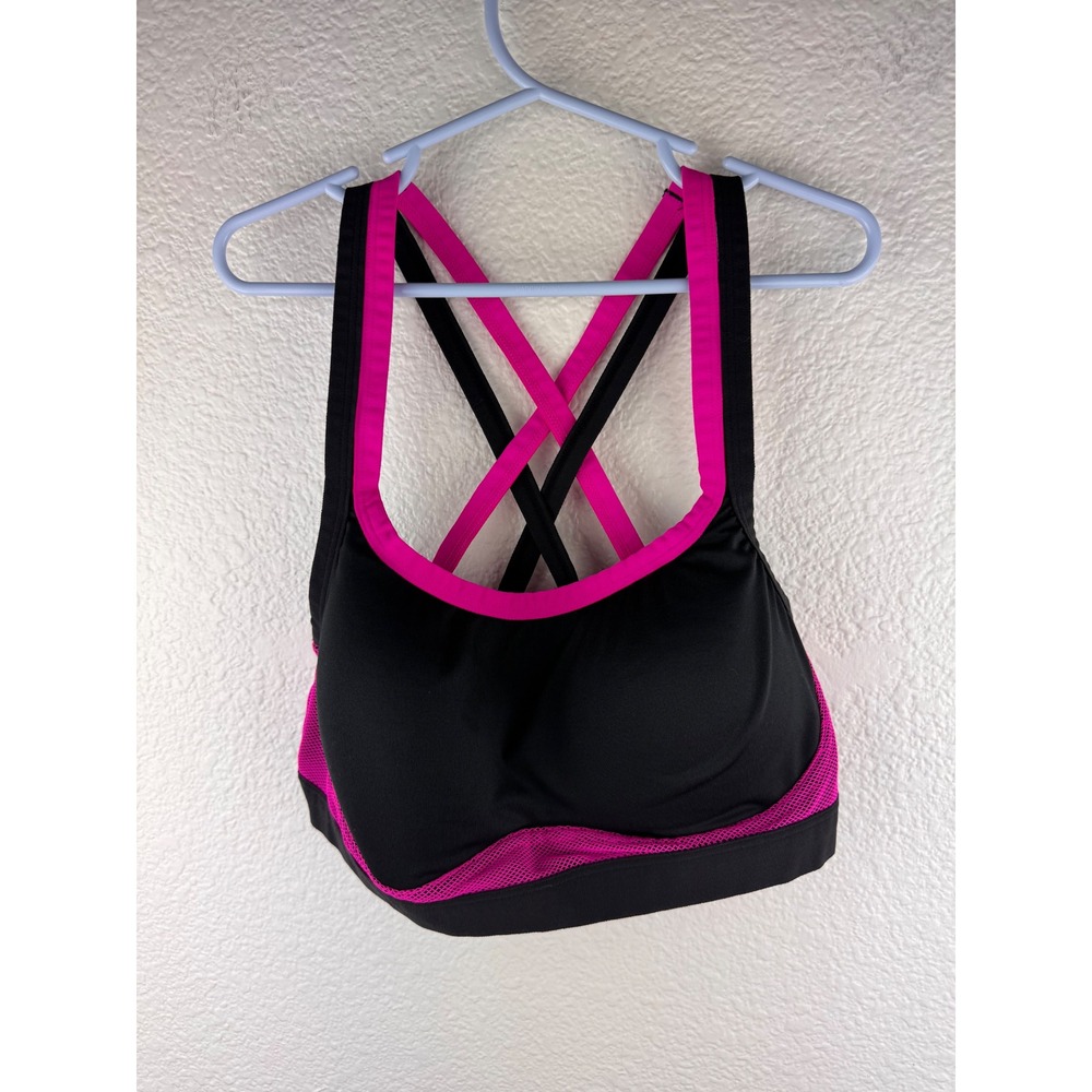 Josie Natori Black Pink Strappy Sports Bra Padded‎ Racerback Support 34B C